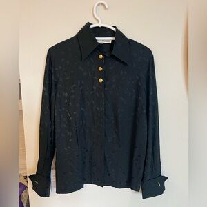 Starington ladies size 100% silk black blouse with gold buttons